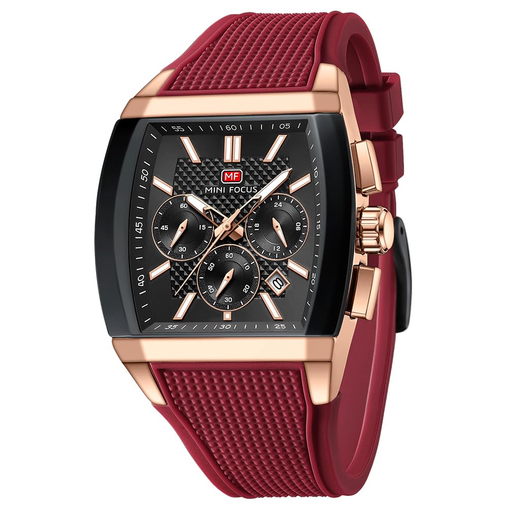 HOTMF MINI FOCUS Men's Watch Analog Fashion Wrist Watch, Tonneau Watch for Men with Chronograph,Ideal for Sports Enthusiasts and Daily Wear