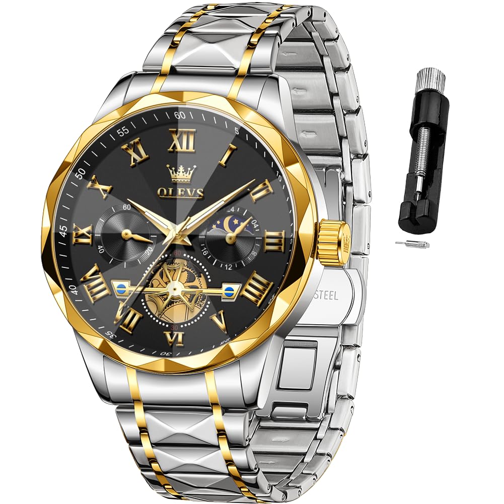 HOTOLEVS Watches for Men Luxury Diamond Casual Large Dial Watches Stainless Steel Waterproof Business Dress Analog Luminous Date Mens Watches