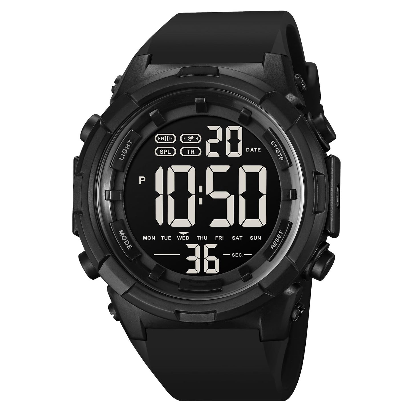 HOTXCZAP Men's Black Sports Watch - Large Face Chronograph Military Wristwatch with Luminous Hands, Waterproof Casual Silicone Strap for Outdoor and Daily Use - Gift for Men