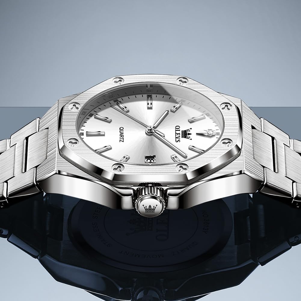 HOTOLEVS Mens Watches Octagonal Luxury Stainless Steel Dress Watches for Men Quartz Analog Large Face Luminous Relojes para Hombres