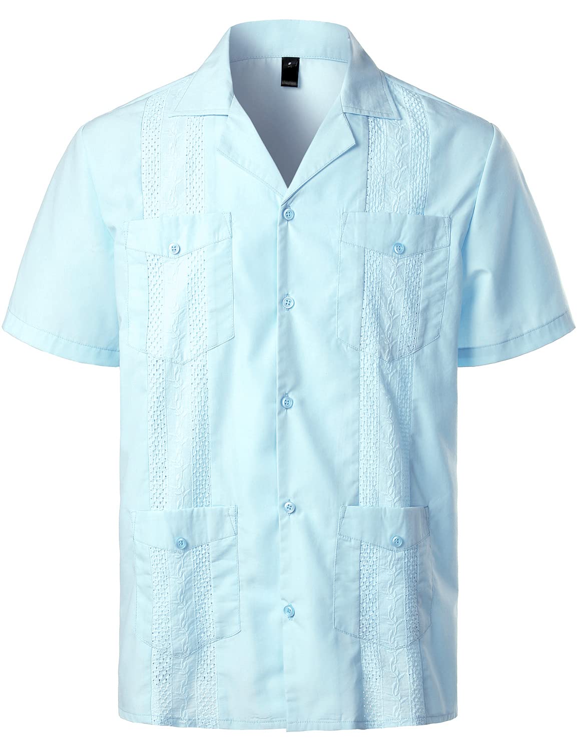 HOTVATPAVE Mens Short Sleeve Button Down Cuban Guayabera Shirts | Camp Collar, Button Up, Wedding, Breathable, Casual Stylish, Summer, Hawaiian, Vacation, Embroidered, Holiday, with Pocket
