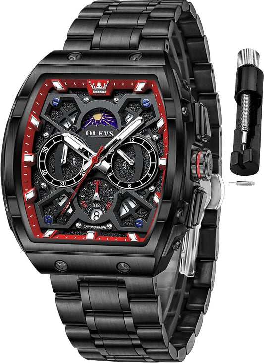 HOTOLEVS Men Watches Business Dress Chronograph Big Square Quartz Analog Male Watch Silicone Strap Waterproof Date Gift Mens Wrsit Watch Silver