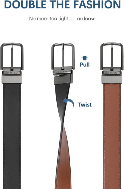 HOTBOSTANTEN Belt Men Leather Reversible Belts for Men 1 3/8" for Casual Golf Dress Pants, Two-in-One Belt Gift
