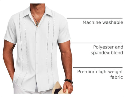 HOTCOOFANDY Mens Cuban Guayabera Shirt Short Sleeve Button Down Shirts Summer Beach Vacation Shirts