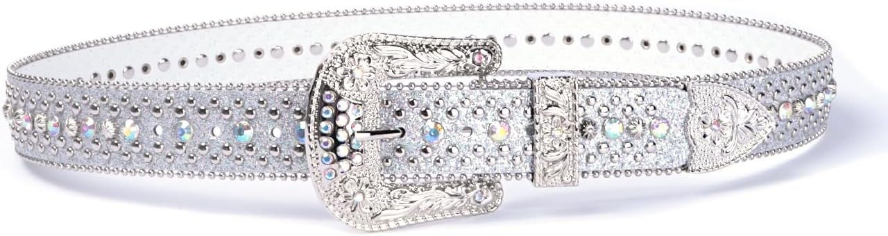 HOTRhinestone Bling Gothic Belt with Crystal Diamond for Halloween - Western Cowboy/Cowgirl Belt for Jeans