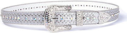HOTRhinestone Bling Gothic Belt with Crystal Diamond for Halloween - Western Cowboy/Cowgirl Belt for Jeans