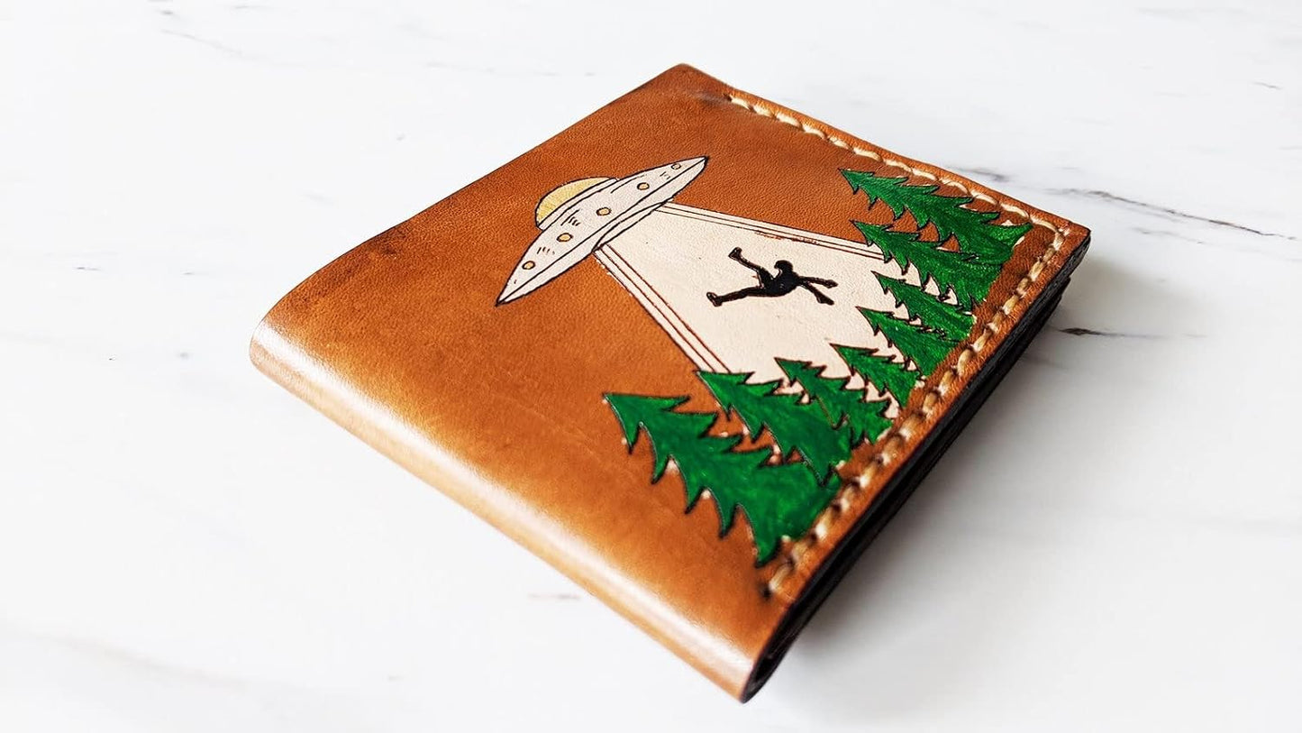 HOTUFO abduction wallet, Men's 3D Genuine Leather Wallet, Handmade wallet, Carved wallet, Tooled wallet, Airbrush Art, Biker wallet, Custom wallet, Personalized wallet