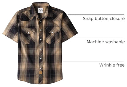 HOTDubinik® Western Shirts for Men Short Sleeve Plaid Pearl Snap Shirts for Men Button Up Shirt Cowboy Casual Work Shirt