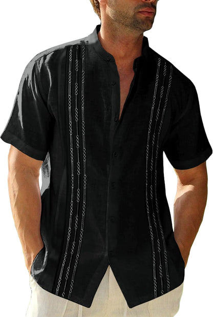 HOTRuncati Mens Short Sleeve Guayabera Shirts Linen Button Down Cuban Shirt | Cotton blend, Mexican style, Button up, Embroidered, Loose fit, Barong tagalog, Bowling shirts, for Summer Beach, Wedding