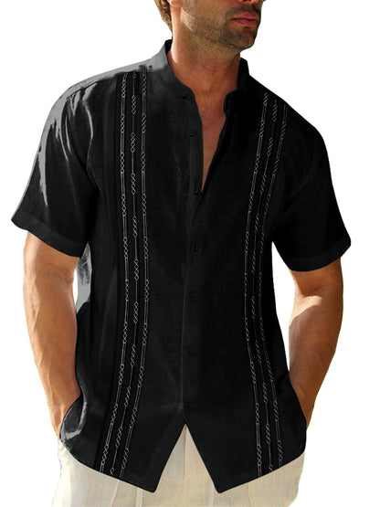 HOTRuncati Mens Short Sleeve Guayabera Shirts Linen Button Down Cuban Shirt | Cotton blend, Mexican style, Button up, Embroidered, Loose fit, Barong tagalog, Bowling shirts, for Summer Beach, Wedding