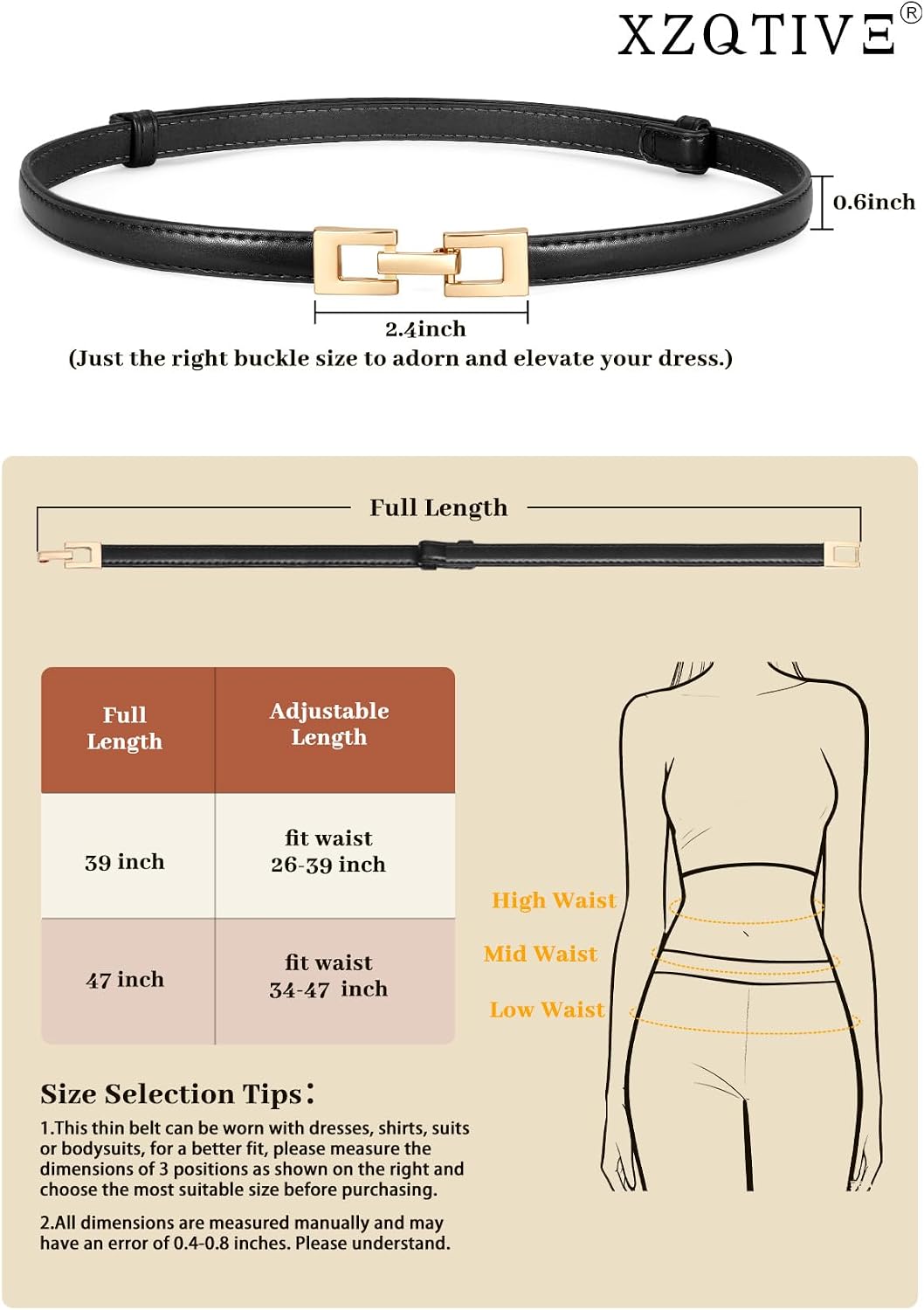 HOTXZQTIVE Women's Thin Leather Belt – Adjustable Casual Office Belt for Dresses Jeans Pants – Gold Buckle, Multi-Color