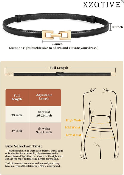 HOTXZQTIVE Women's Thin Leather Belt – Adjustable Casual Office Belt for Dresses Jeans Pants – Gold Buckle, Multi-Color