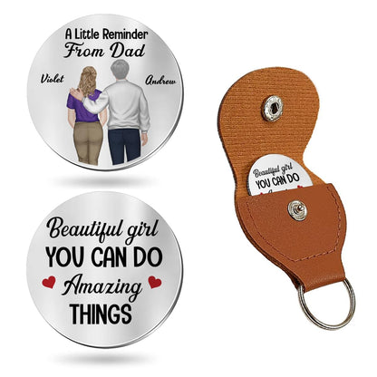 HOTWrappiness Pocket Hug from Dad to Daughter – Custom Coin with Leather Case, Personalized Token Gift for Daughter from Father