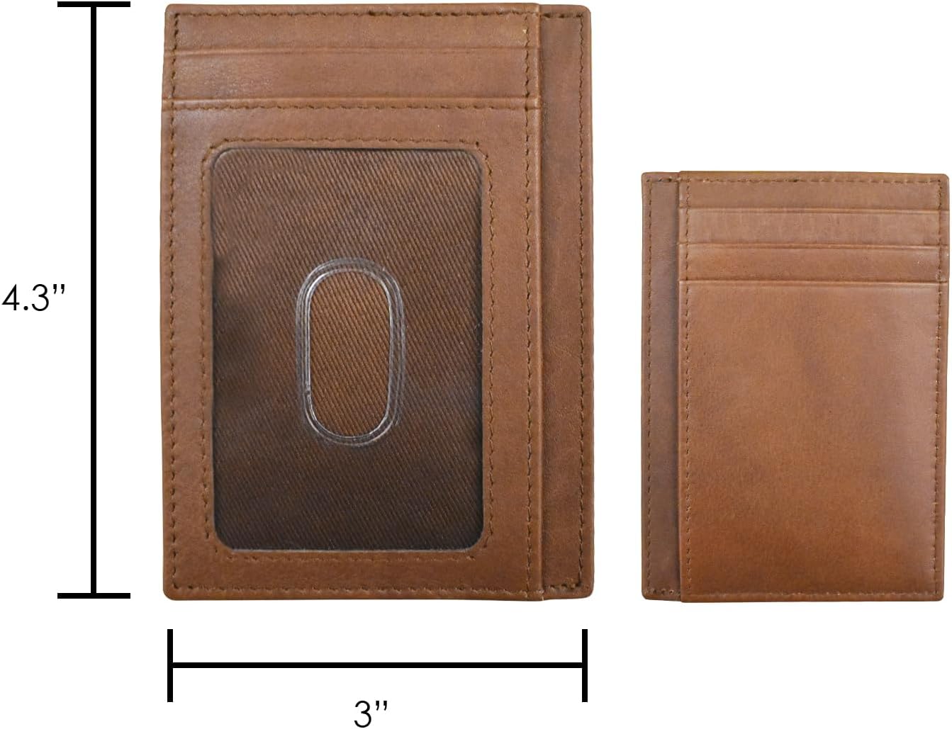 HOTili New York Genuine Leather Slim RFID Card Holder for Men - 7 Slots, Clear ID Window with Thumb Slide, Compact 4.5" x 3", Minimalist Credit Card Holder for Front or Back Pocket - Antique Saddle