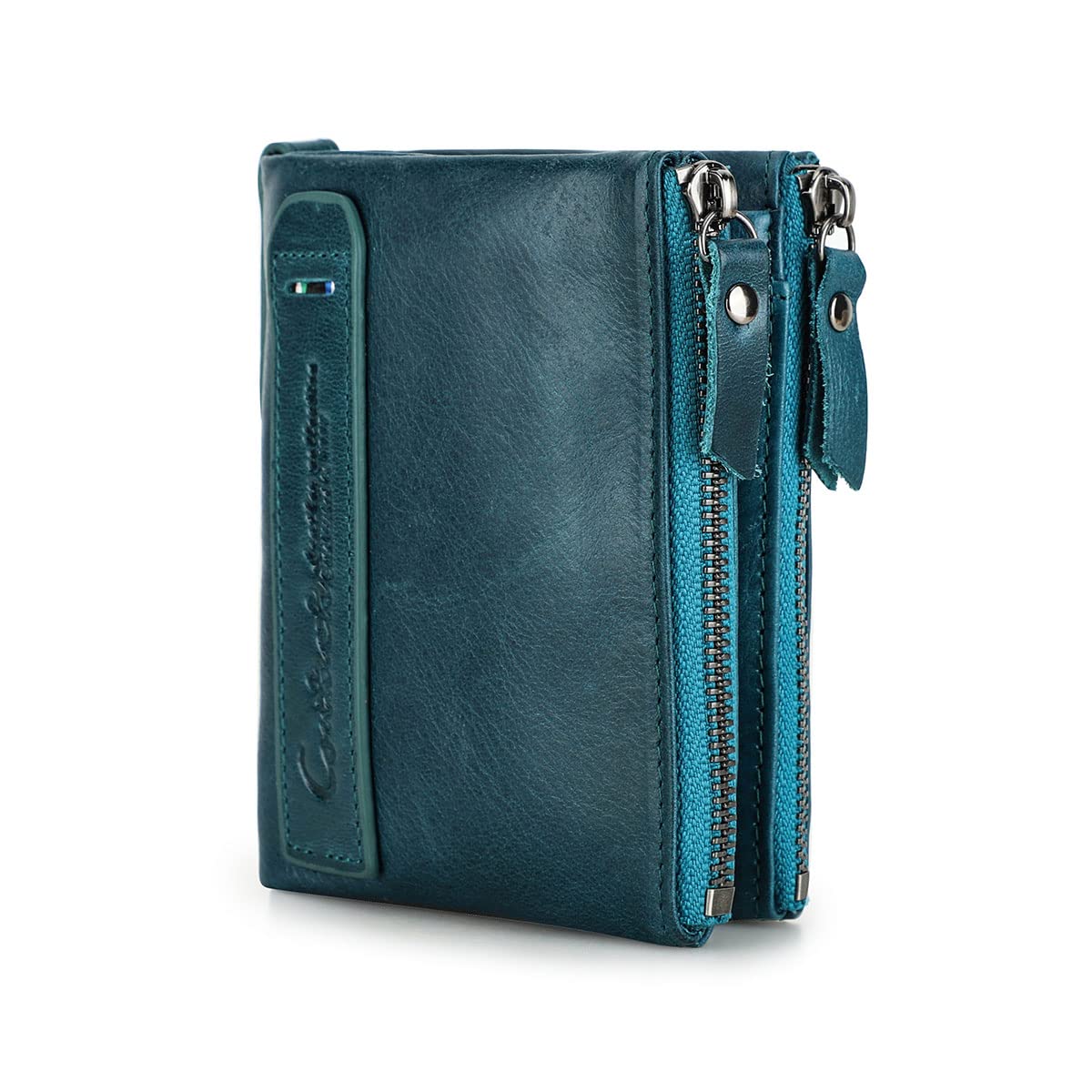 HOTCONTACTS Soft Leather Wallet for Women Small Bifold Coin Purse Double Zipper Card Holder with RFID Blocking (Rose Tan)