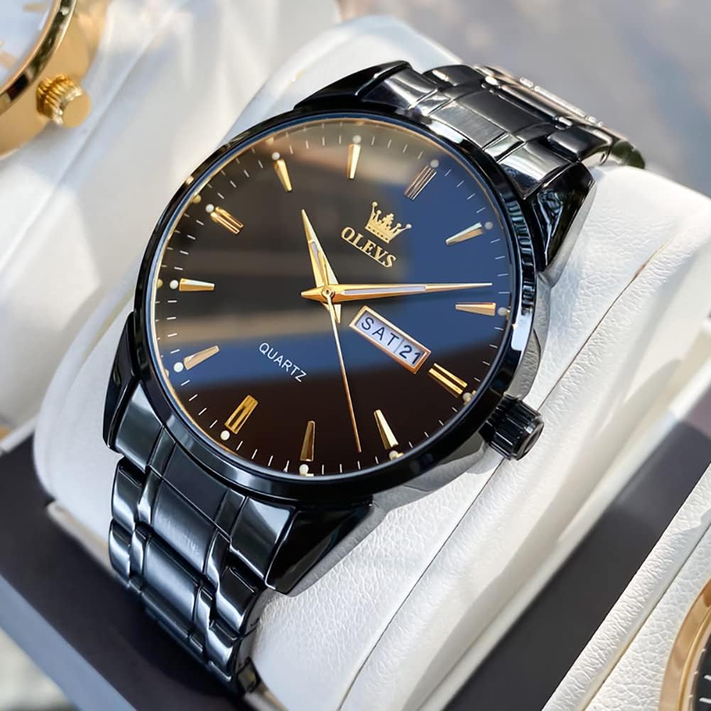 HOTOLEVS Mens Gold Watches Waterproof Stainless Steel Lightweight Watch with Date Classic Luxury Dress Watch for Men Gold White Blue Green Dial