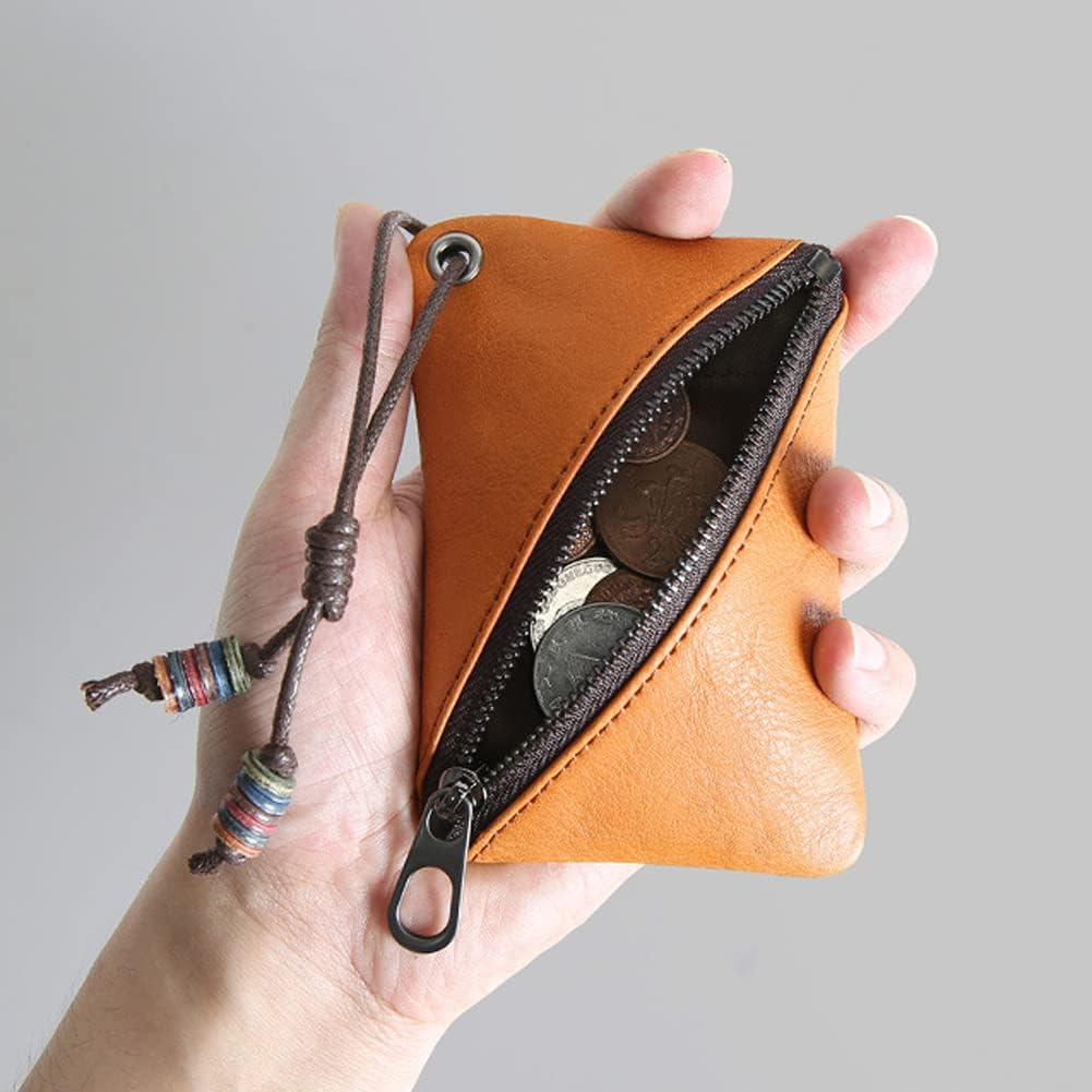 HOT1 Pcs Leather Mini Medieval Coin Pouch, Coin Organizer, Change Holder, Ultra Thin Genuine Leather Coin Purse,Leather zipper Pouch for Men & Women