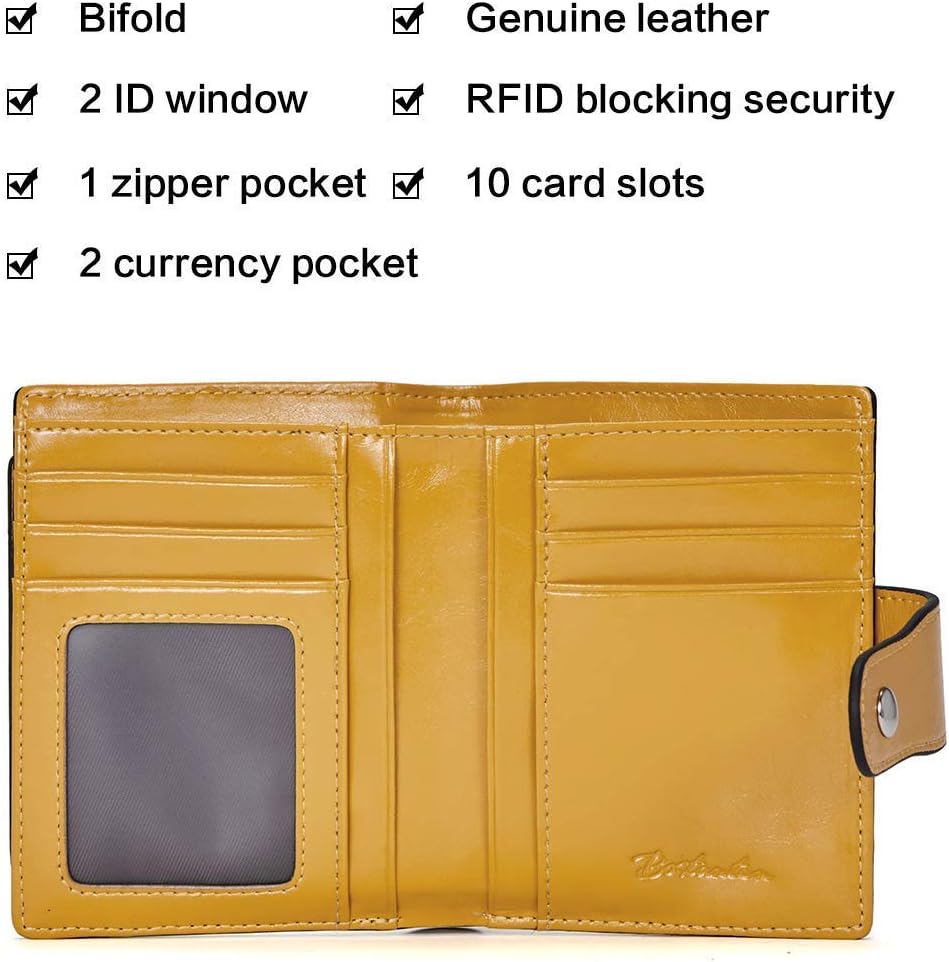 HOTBOSTANTEN Women Leather Wallet RFID Blocking Small Bifold Zipper Pocket Wallet Card Case Red and Yellow Bundle