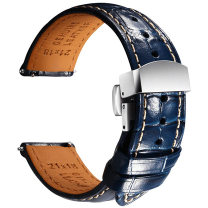 HOTREZERO Leather Watch Band for Men, Quick-Release Alligator Grain Embossed | REZERO Watch Bands Replacement | Luxury Style | 316L Stainless Steel Hardware | Curved End for Round Dial | 19/20/21/22mm