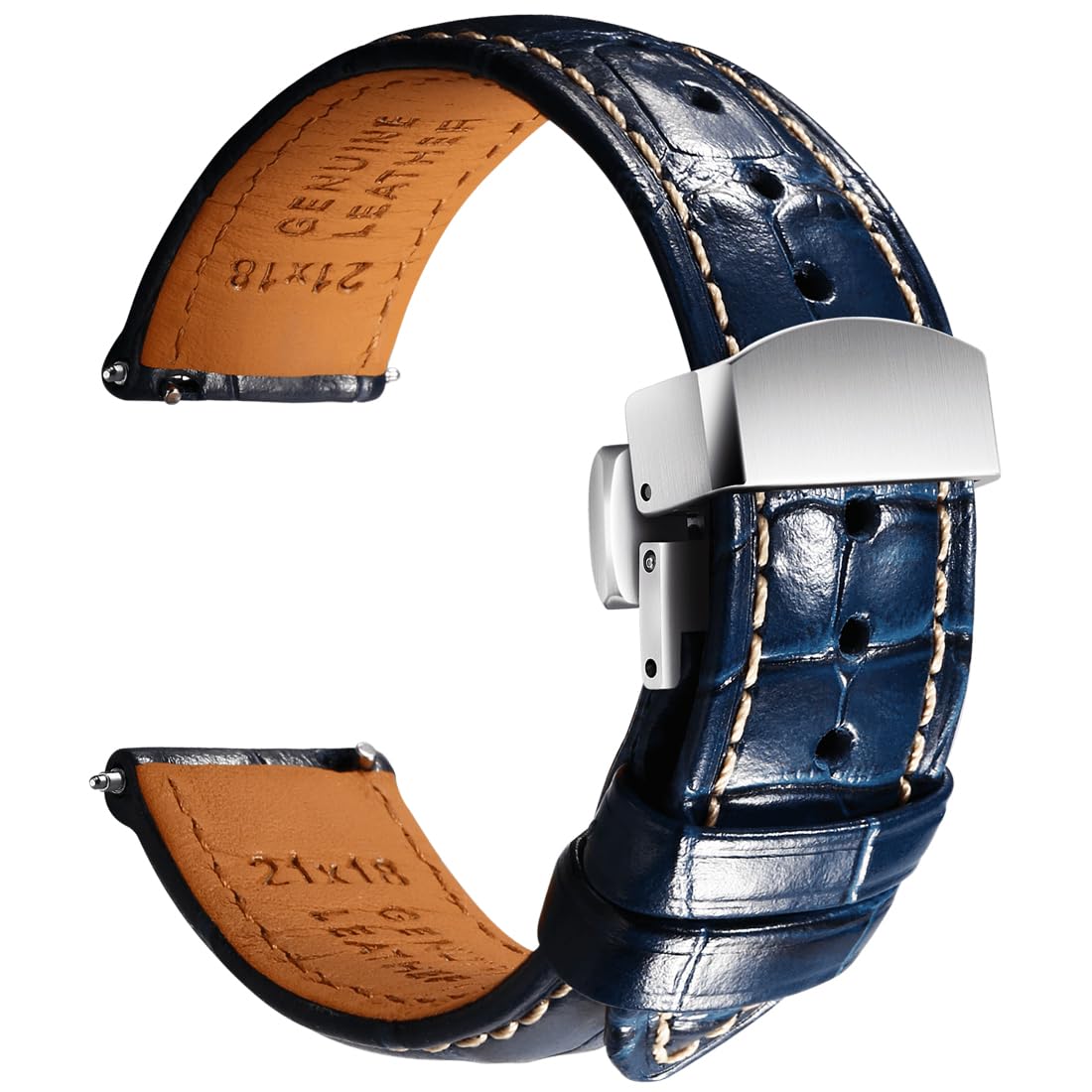 HOTREZERO Leather Watch Band for Men, Quick-Release Alligator Grain Embossed | REZERO Watch Bands Replacement | Luxury Style | 316L Stainless Steel Hardware | Curved End for Round Dial | 19/20/21/22mm