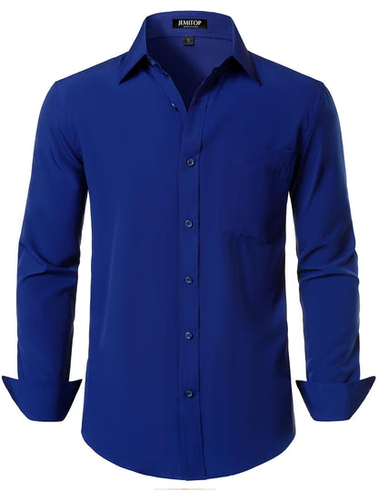 HOTJEMITOP Men Stretch Business Casual Dress Shirts | Regular Fit, Formal, Long Sleeve, Button Down, Tuxedo, Wedding, Prom, with Pocket