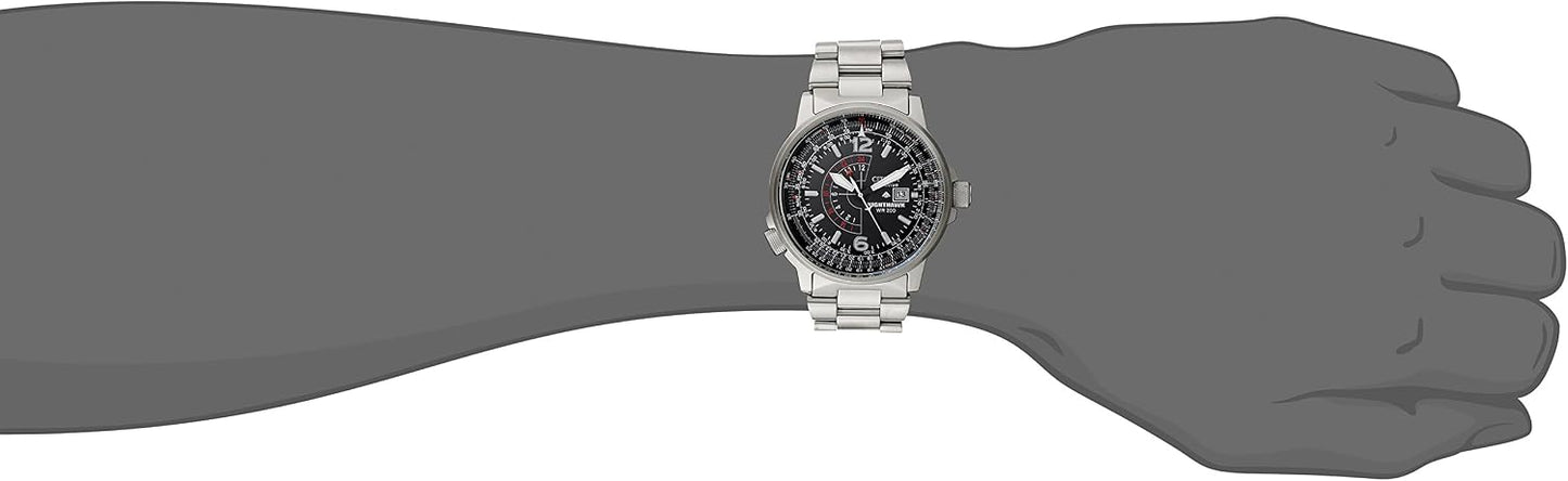 HOTCitizen Men's Eco-Drive Promaster Air Nighthawk Pilot Stainless Steel Watch, Luminous, Black Dial, 42mm (Model: BJ7000-52E)