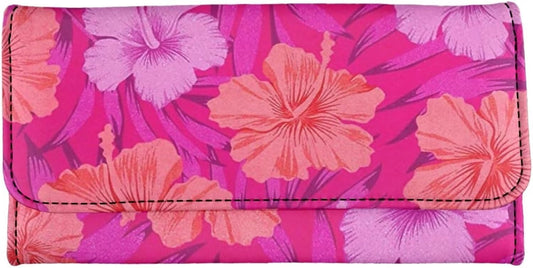 HOTHowilath Womens Hibiscus Flower Wallet Clutch Organizer With Change Pocket, Credit Card Clutch Long Purse for Women - Hot Pink
