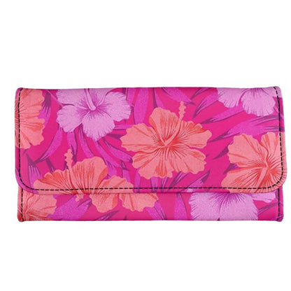 HOTHowilath Womens Hibiscus Flower Wallet Clutch Organizer With Change Pocket, Credit Card Clutch Long Purse for Women - Hot Pink
