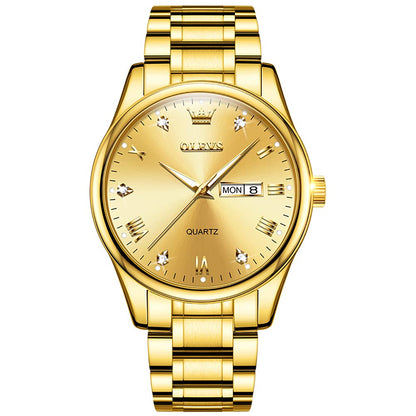 HOTOLEVS Men's Luxury Stainless Steel Watch, Big Face Gold Silver Two Tone Three Hand Analog Quartz Watch, Easy to Read Waterproof Luminous Day Date Wrist Watches for Men