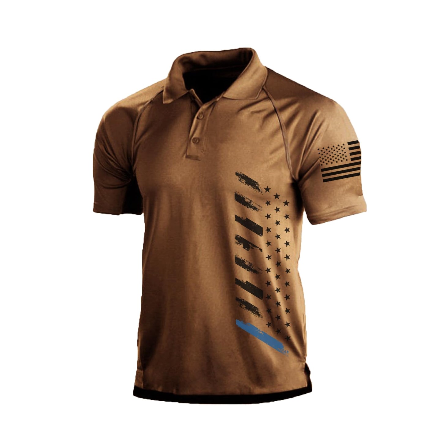 HOTMen's Polo Shirt Short Sleeve Quick Dry American Flag Print Graphic Split Color Golf Shirt for Sport