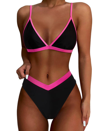 HOTSUUKSESS Women Triangle High Cut Bikini Sets Sexy High Waisted 2 Piece Swimsuit