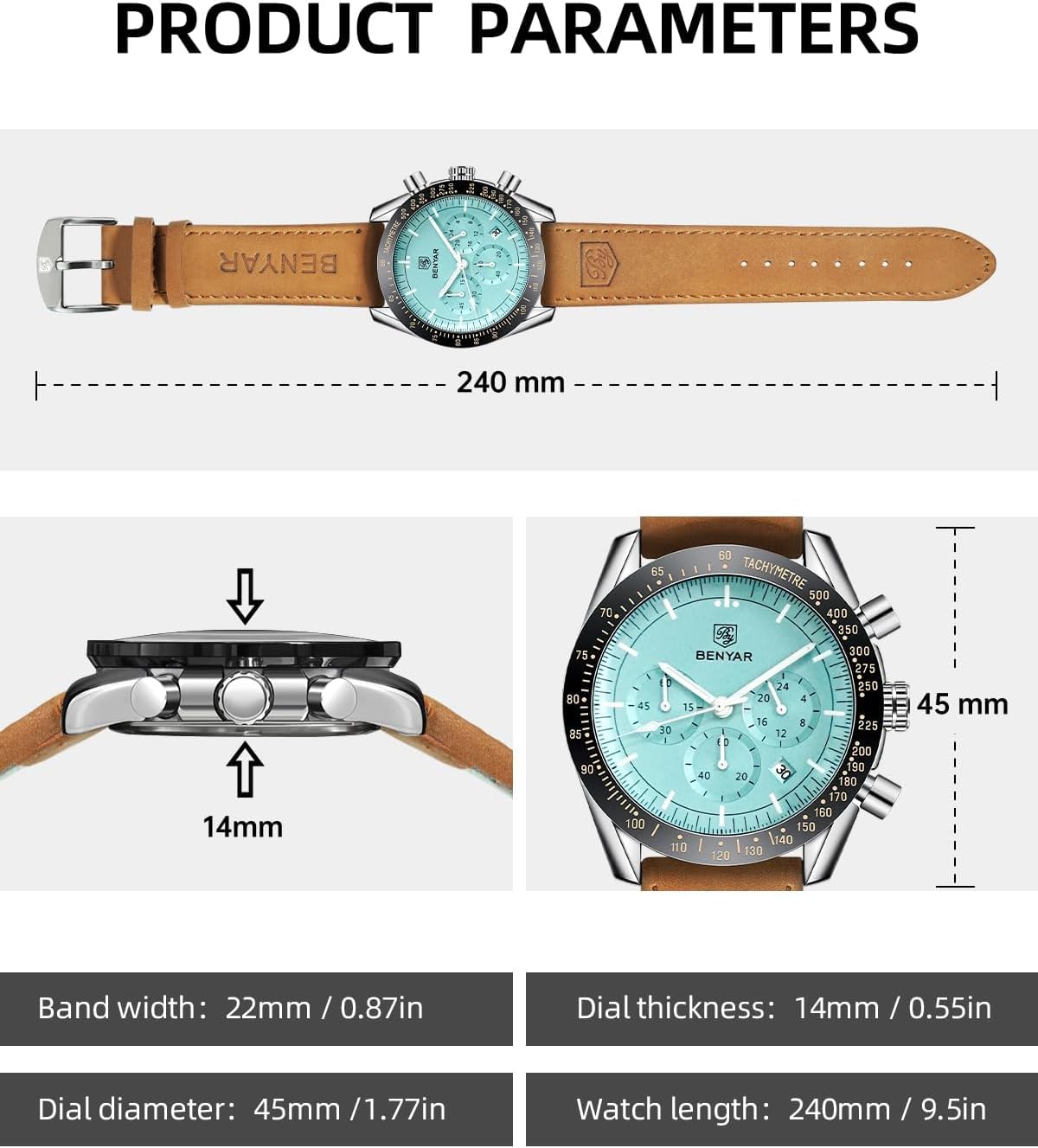 HOTBENYAR Watch for Men Analog Quartz Chronograph Waterproof Luminous Designer Mens Wrist Watches Business Work Sport Casual Dress Watch with Silicone Strap Elegant Gifts for Men