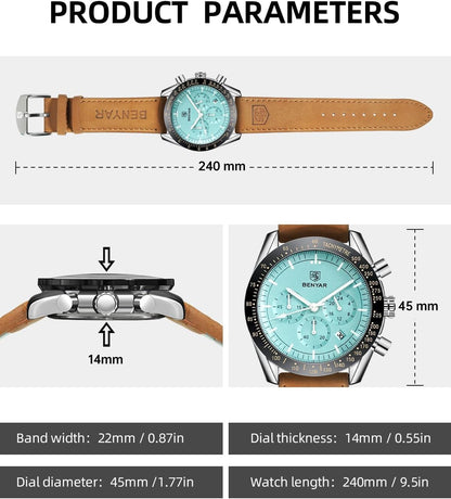 HOTBENYAR Watch for Men Analog Quartz Chronograph Waterproof Luminous Designer Mens Wrist Watches Business Work Sport Casual Dress Watch with Silicone Strap Elegant Gifts for Men