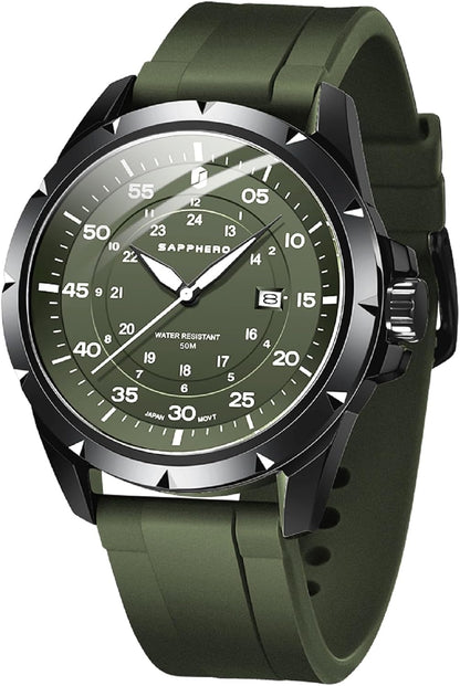 HOTSAPPHERO Mens Watch 50M Waterproof Luminous Quartz Analog Watches with Date Display Casual Stylish Work Business Classic Silicone Strap Men's Wrist Watches Elegant Gifts for Men