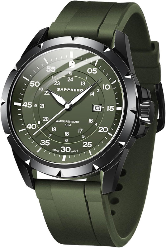 HOTSAPPHERO Mens Watch 50M Waterproof Luminous Quartz Analog Watches with Date Display Casual Stylish Work Business Classic Silicone Strap Men's Wrist Watches Elegant Gifts for Men