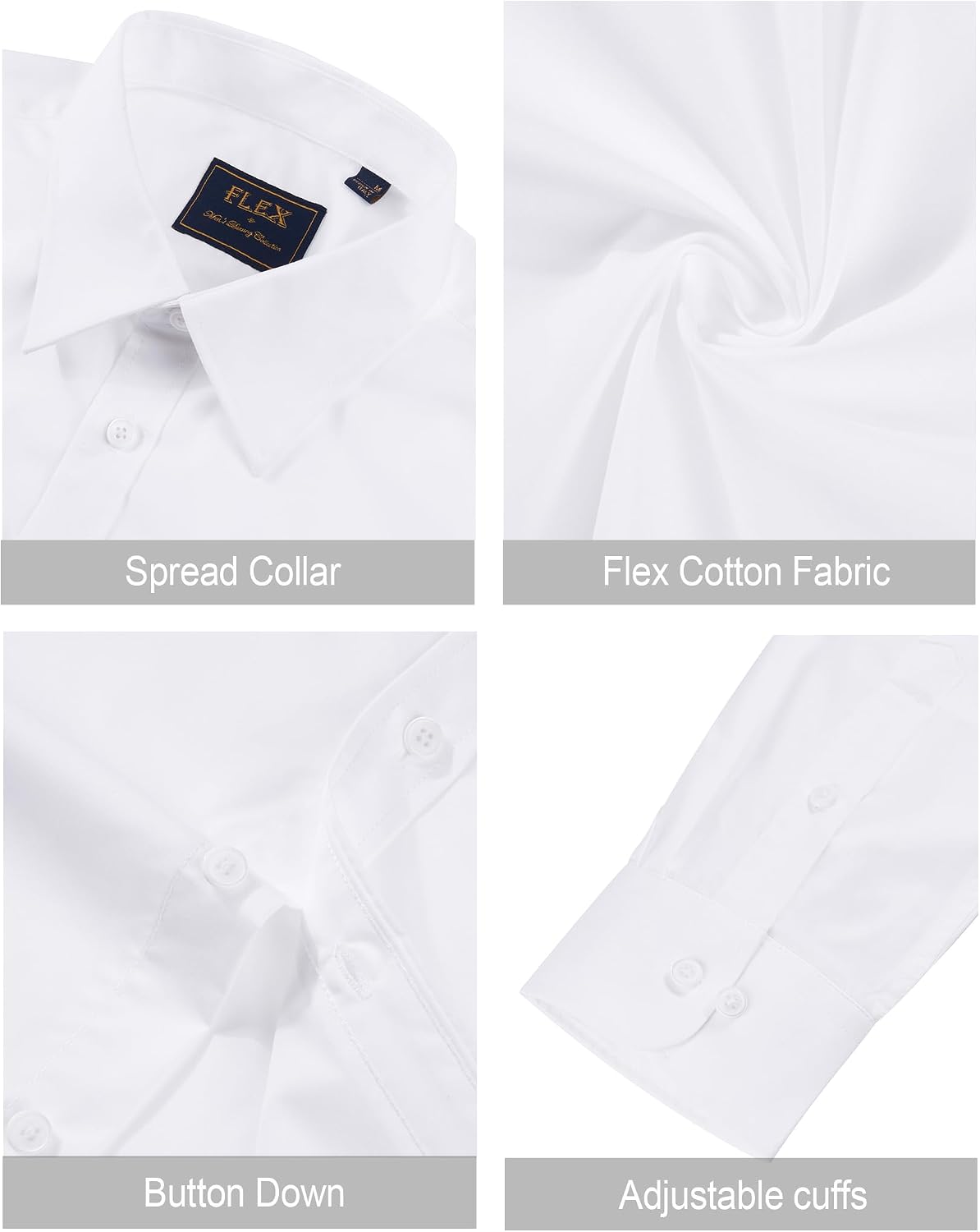 HOTJ.VER Men's Dress Shirts Stretch Stain Shield Long Sleeve Solid Formal Shirt Business Casual Button Down Shirts
