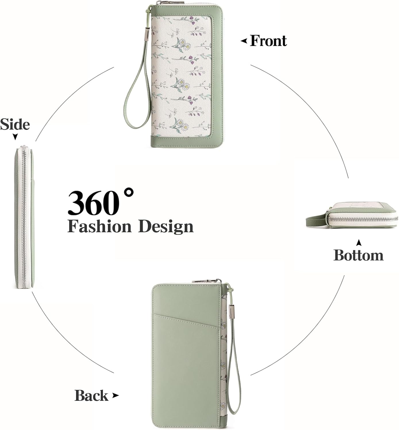 HOTGAEKEAO Wristlet Wallets for Women RFID Blocking Large Capacity Clutch Wallet Vegan Leather Zip Around Ladies Long Purse