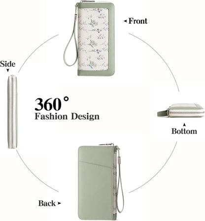 HOTGAEKEAO Wristlet Wallets for Women RFID Blocking Large Capacity Clutch Wallet Vegan Leather Zip Around Ladies Long Purse