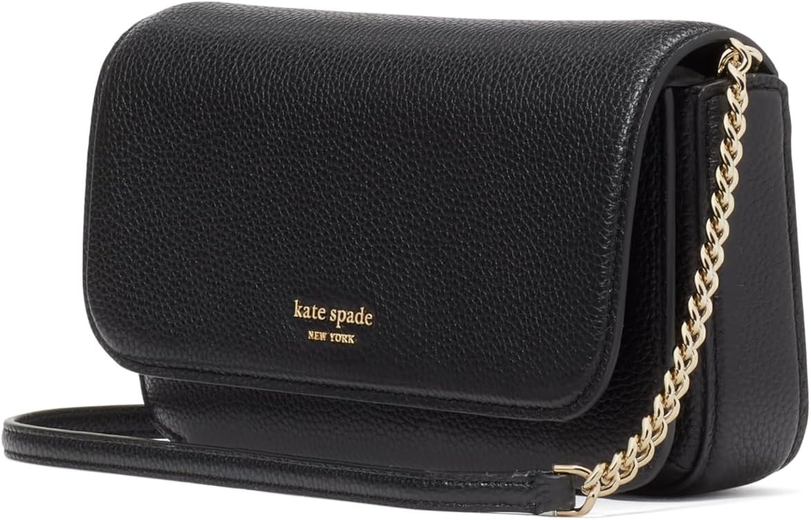 HOTkate spade new york Ava Pebbled Leather Flap Chain Wallet, Black