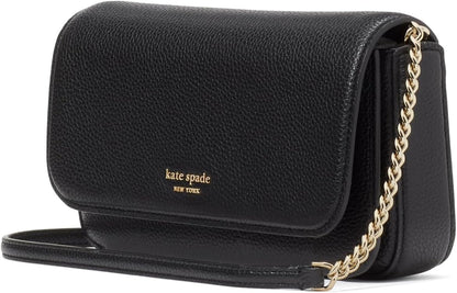HOTkate spade new york Ava Pebbled Leather Flap Chain Wallet, Black