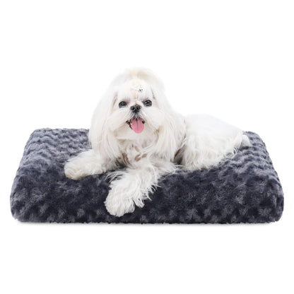 HOTKSIIA Washable Dog Bed Deluxe Plush Dog Crate Beds Comfy Kennel Pad Anti-Slip Pet Sleeping Mat for Large, Jumbo, Medium, Small Dogs Breeds, 35" x 23", Gray
