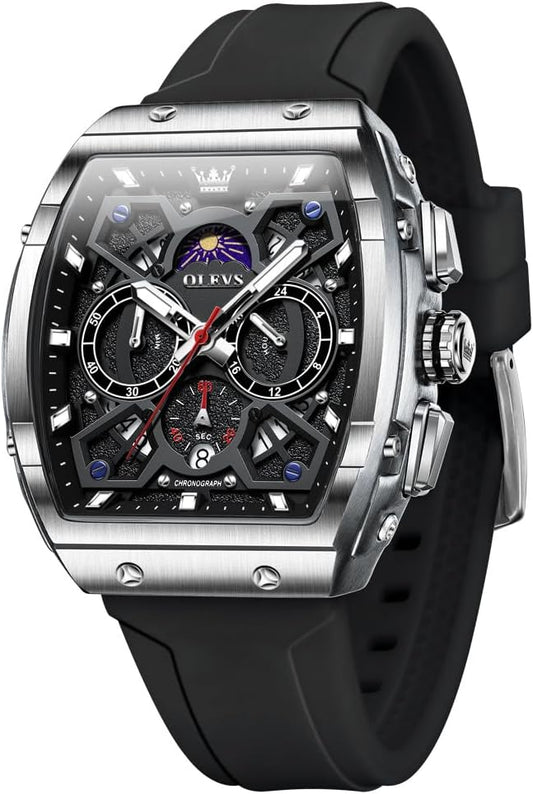 HOTOLEVS Watch Men Luxury Casual Square Skeleton Chronograph Watches