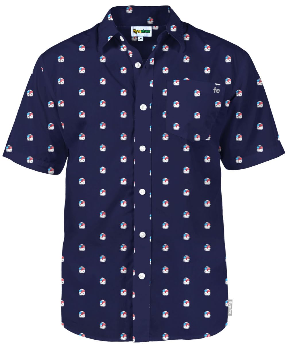 HOTTipsy Elves Patriotic Shirts for Men - USA Short Sleeve Button Up American Flag Shirts for Men for 4th of July