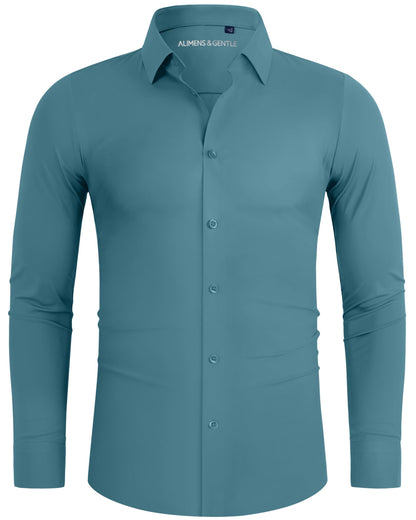 HOTAlimens & Gentle Stretch Mens Dress Shirts Slim Fit Long Sleeve Casual Skinny Muscle Fit Wrinkle Free Button Down Shirt