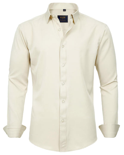 HOTJ.VER Men's Dress Shirts Solid Long Sleeve Stretch Wrinkle-Free Formal Shirt Business Casual Button Down Shirts