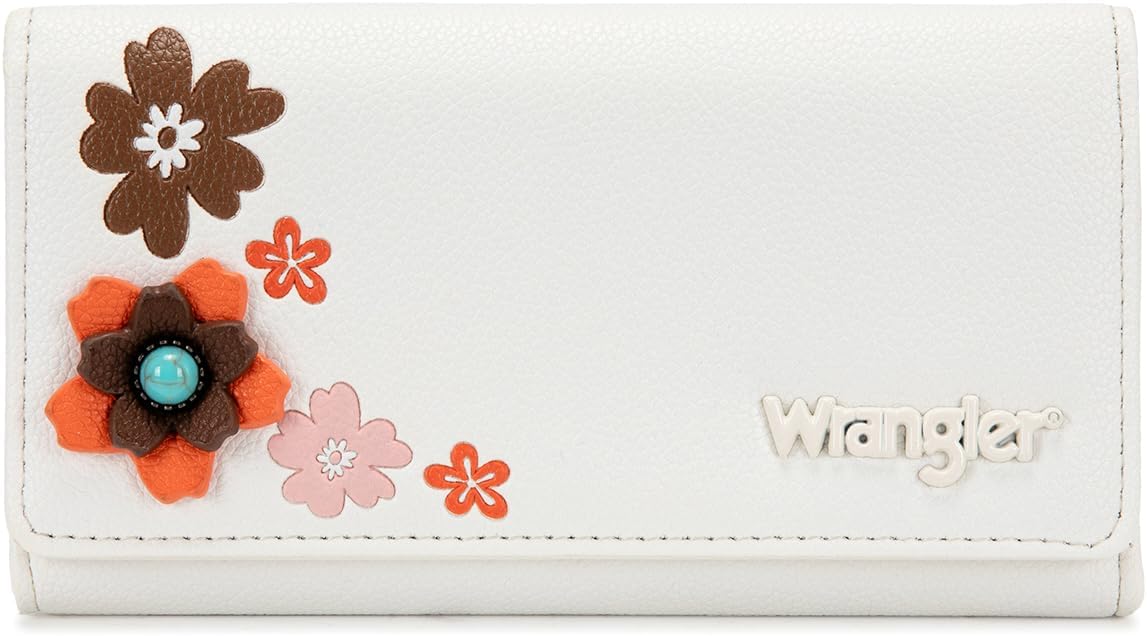 HOTX Wrangler Women's Wallet RFID Blocking Large Floral Trifold Wallets | Large Capacity, Floral Print, Multi Card Slots, ID Window, Money organizer & Coin pocket, Ideal Gift Choice for All Holidays