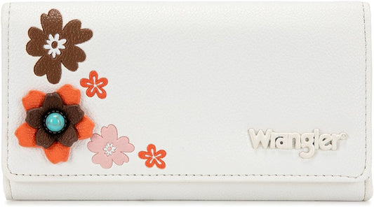 HOTX Wrangler Women's Wallet RFID Blocking Large Floral Trifold Wallets | Large Capacity, Floral Print, Multi Card Slots, ID Window, Money organizer & Coin pocket, Ideal Gift Choice for All Holidays