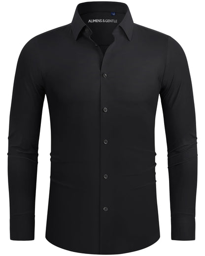 HOTAlimens & Gentle Stretch Mens Dress Shirts Slim Fit Long Sleeve Casual Skinny Muscle Fit Wrinkle Free Button Down Shirt