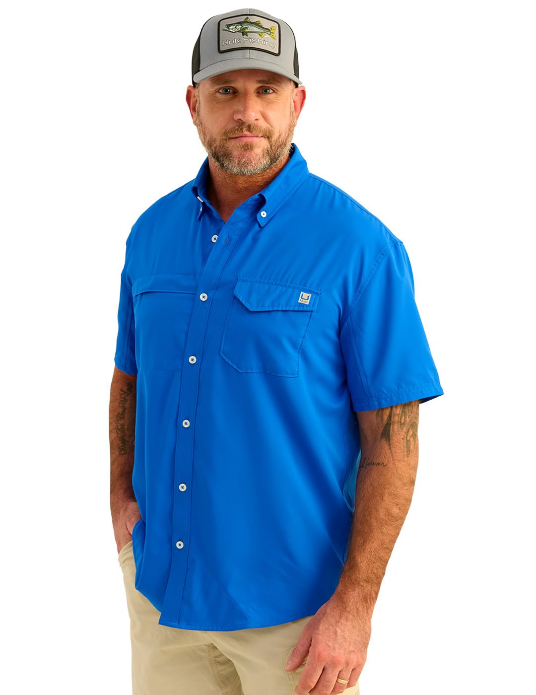 HOTHUK Men's Tide Point Kc Scott Original Artwork Short Sleeve Shirt, Fishing Button Down