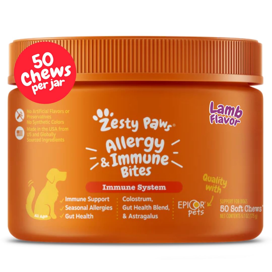 HOTZesty Paws Allergy Immune Bites - Dog Allergy Chews, Dog Probiotics for Itchy Skin and Ears, Lamb, 90ct